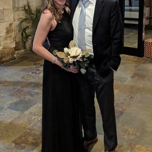 DESSY GROUP black halter chiffon bridesmaid dress